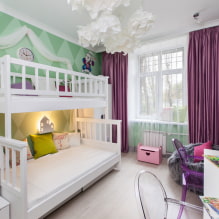 เตียงสองชั้นสำหรับเด็ก: ภาพถ่ายภายใน, ประเภท, วัสดุ, รูปร่าง, สี, การออกแบบ-4