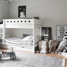 Дечији кревети на спрат: фотографије у унутрашњости, врсте, материјали, облици, боје, дизајн-5