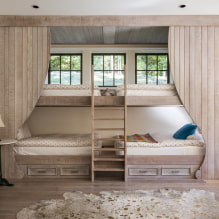 Gyerek emeletes ágyak: fotók a belső térben, típusok, anyagok, formák, színek, design-7