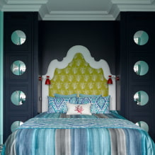 หัวเตียงสำหรับห้องนอน: ภาพถ่ายภายใน, ประเภท, วัสดุ, สี, รูปร่าง, การตกแต่ง -5