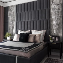 Headboard for a bedroom: photos in the interior, types, materials, colors, shapes, decor -6
