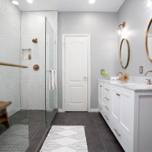 Duschraum aus Fliesen: Typen, Möglichkeiten zum Verlegen von Fliesen, Design, Farbe, Foto im Inneren des Badezimmers-0