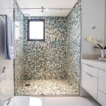 Duschraum aus Fliesen: Typen, Möglichkeiten zum Verlegen von Fliesen, Design, Farbe, Foto im Inneren des Badezimmers-3