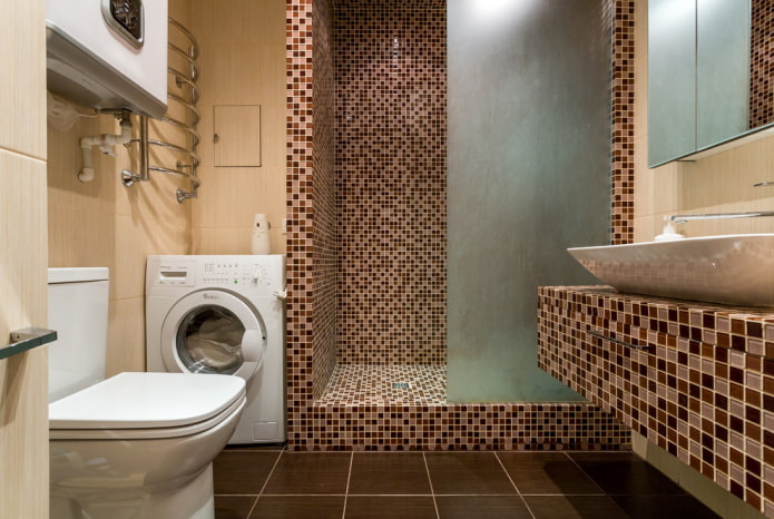 Csempézett zuhanyzó: típusok, csempe elrendezés, tervezés, szín, fotó a fürdőszoba belsejében