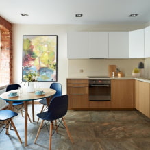 Csempe a konyhához a padlón: tervezés, típusok, színek, elrendezési lehetőségek, formák, stílusok-4