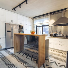 กระเบื้องสำหรับห้องครัวบนพื้น: การออกแบบ, ประเภท, สี, ตัวเลือกเค้าโครง, รูปร่าง, สไตล์-8 styles