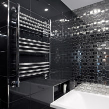 Fekete csempe a fürdőszobában: tervezés, elrendezési példák, kombinációk, fotók a belső térben-2