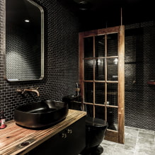 กระเบื้องสีดำในห้องน้ำ: การออกแบบ ตัวอย่างเลย์เอาต์ การรวมกัน ภาพถ่ายในการตกแต่งภายใน-6