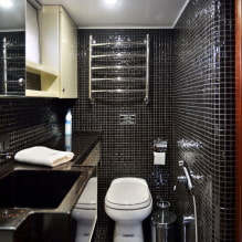 Fekete csempe a fürdőszobában: tervezés, elrendezési példák, kombinációk, fotók a belső térben-7
