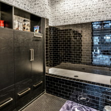 Fekete csempe a fürdőszobában: tervezés, elrendezési példák, kombinációk, fotók a belső térben-8