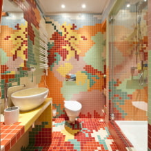 Изглед плочица у купатилу: правила и методе, карактеристике боја, идеје за под и зидове-3