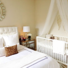 ห้องนอนพร้อมเตียงเด็กอ่อน: การออกแบบ แนวคิดในการวางแผน การแบ่งเขต แสง-1