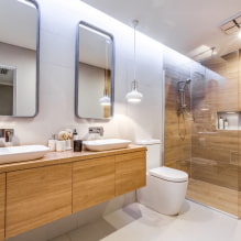 กระเบื้องลายไม้ในห้องน้ำ: การออกแบบ ประเภท การรวมกัน สี ตัวเลือกการหุ้มและเลย์เอาต์-5