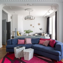 Blaues Sofa im Innenraum: Typen, Mechanismen, Design, Polstermaterialien, Farbtöne, Kombinationen-1