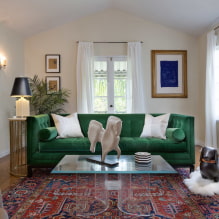 Green sofa: mga uri, disenyo, pagpili ng materyal na tapiserya, mekanismo, kombinasyon, shade-1