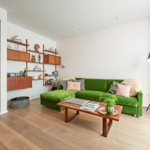 Green sofa: mga uri, disenyo, pagpili ng materyal na tapiserya, mekanismo, kombinasyon, shade-2
