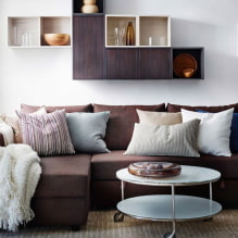 Brown sofa sa interior: mga uri, disenyo, materyales sa tapiserya, shade, kombinasyon-7