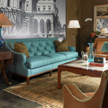 Ang turquoise sofa sa loob: mga uri, materyales sa tapiserya, mga kakulay ng kulay, mga hugis, disenyo, mga kumbinasyon-0