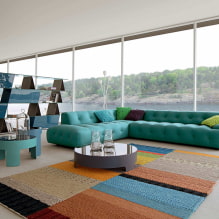 Turquoise sofa in the interior: types, upholstery materials, shades of color, shapes, design, combinations-2