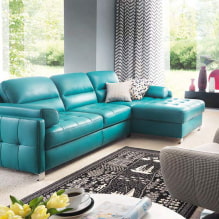 Turquoise sofa in the interior: types, upholstery materials, shades of color, shapes, design, combinations-3
