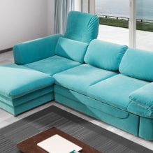 Türkiz kanapé a belső térben: típusok, kárpitanyagok, színárnyalatok, formák, dizájn, kombinációk-4