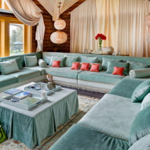 Türkiz kanapé a belső térben: típusok, kárpitanyagok, színárnyalatok, formák, dizájn, kombinációk-7