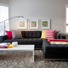 Schwarzes Sofa im Innenraum: Polstermaterialien, Farbtöne, Formen, Designideen, Kombinationen-0