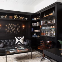 Schwarzes Sofa im Innenraum: Polstermaterialien, Farbtöne, Formen, Designideen, Kombinationen-1