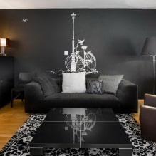 Fekete kanapé a belső térben: kárpitanyagok, árnyalatok, formák, tervezési ötletek, kombinációk-4