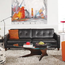 Schwarzes Sofa im Innenraum: Polstermaterialien, Farbtöne, Formen, Designideen, Kombinationen-8
