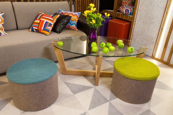 Ottomans in the interior: types, colors, materials, shapes, design, examples in different styles