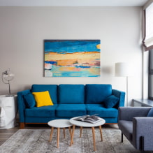 Pohovka v obývacím pokoji: design, typy, materiály, mechanismy, tvary, barvy, výběr umístění-8