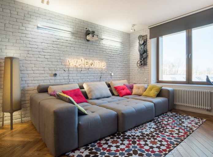 Sofa im Wohnzimmer: Design, Typen, Materialien, Mechanismen, Formen, Farben, Standortwahl
