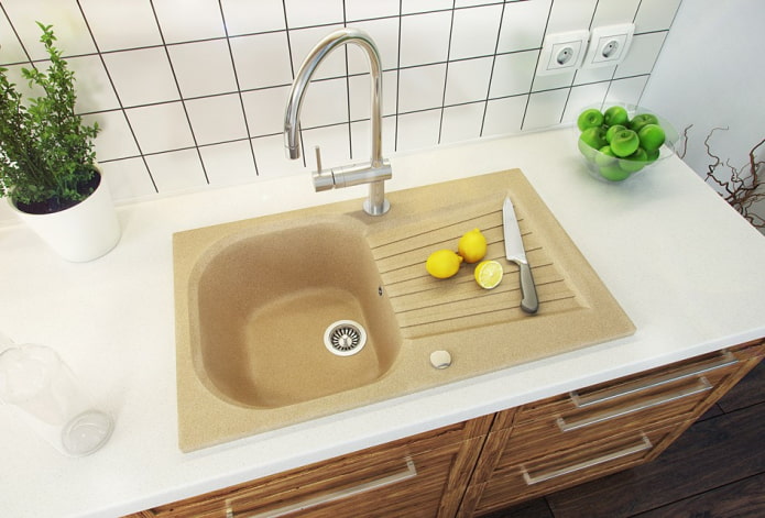 Kitchen sinks made of artificial stone: photos in the interior, types, materials, shapes, colors