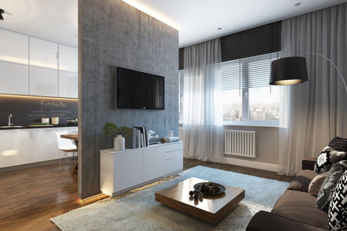 Design stúdió apartman 30 m². m. - belső fotók, bútorrendezési ötletek, világítás
