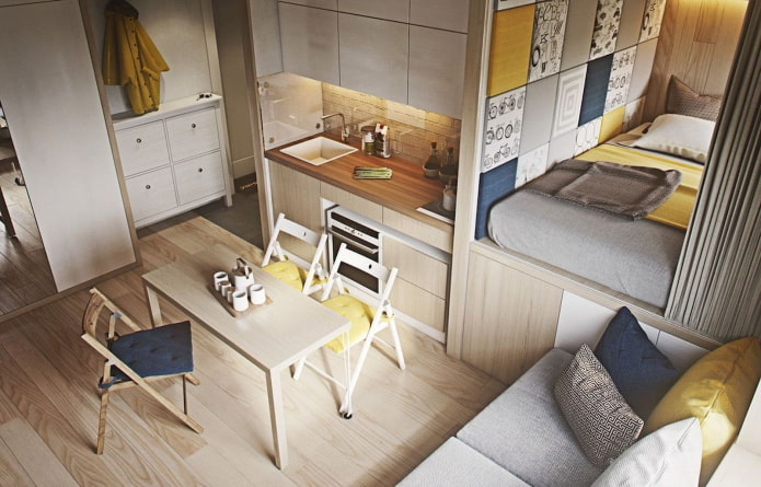 Design-Studio-Apartment 20 m² M. - Foto des Interieurs, Farbwahl, Beleuchtung, Einrichtungsideen