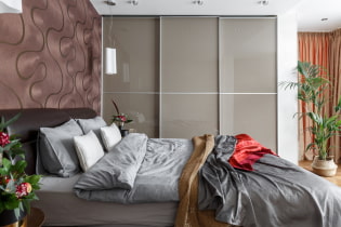 Sliding wardrobe in the bedroom: design, filling options, colors, shapes, location in the room
