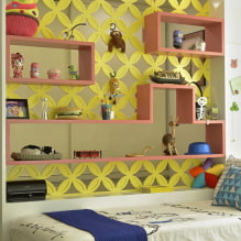 Shelves above the bed: design, color, types, materials, location options-8
