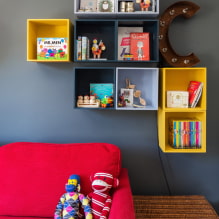 Shelves in the nursery: types, materials, design, colors, options for filling and location-7