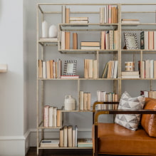 Shelving in the interior: options for filling, materials, colors, location in room-2