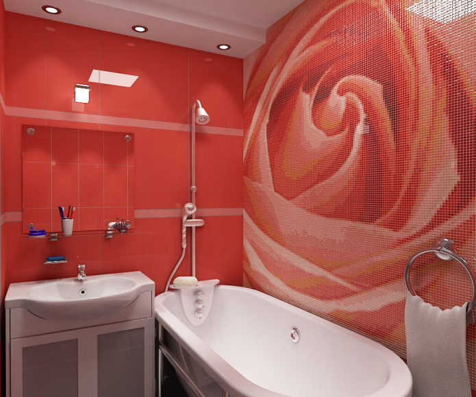 ห้องน้ำสีแดง: การออกแบบ การรวมกัน เฉดสี ท่อประปา ตัวอย่างห้องน้ำสำเร็จรูป