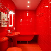 Црвено купатило: дизајн, комбинације, нијансе, водовод, примери завршне обраде тоалета-0