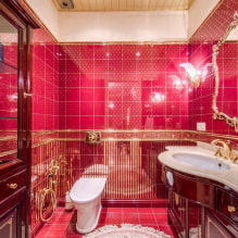 Црвено купатило: дизајн, комбинације, нијансе, водовод, примери завршне обраде тоалета-4