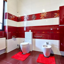 Piros fürdőszoba: kialakítás, kombinációk, árnyalatok, vízvezeték, példák a WC befejezésére-5