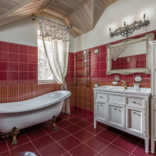 Црвено купатило: дизајн, комбинације, нијансе, водовод, примери завршне обраде тоалета-6