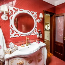Piros fürdőszoba: kialakítás, kombinációk, árnyalatok, vízvezeték, példák a WC befejezésére-7