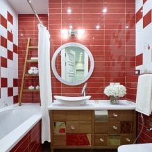 Црвено купатило: дизајн, комбинације, нијансе, водовод, примери завршне обраде тоалета-8