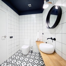 Црно-бело купатило: избор завршних облога, водовод, намештај, дизајн тоалета-0