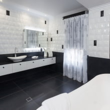 Fekete-fehér fürdőszoba: kivitelek, vízvezeték szerelvények, bútorok, WC kialakítás-2