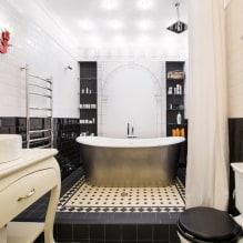 Црно-бело купатило: избор завршних облога, водовод, намештај, дизајн тоалета-4